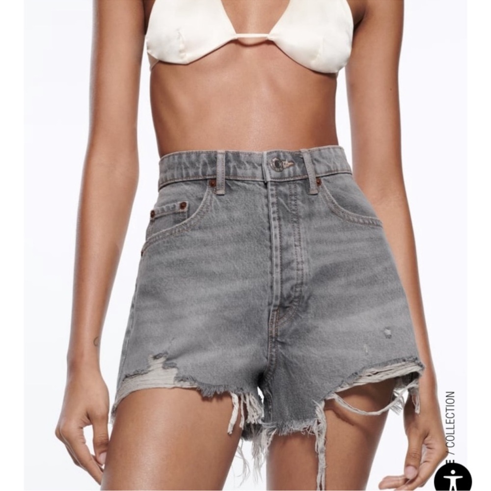 Zara Distressed Gray Denim Shorts